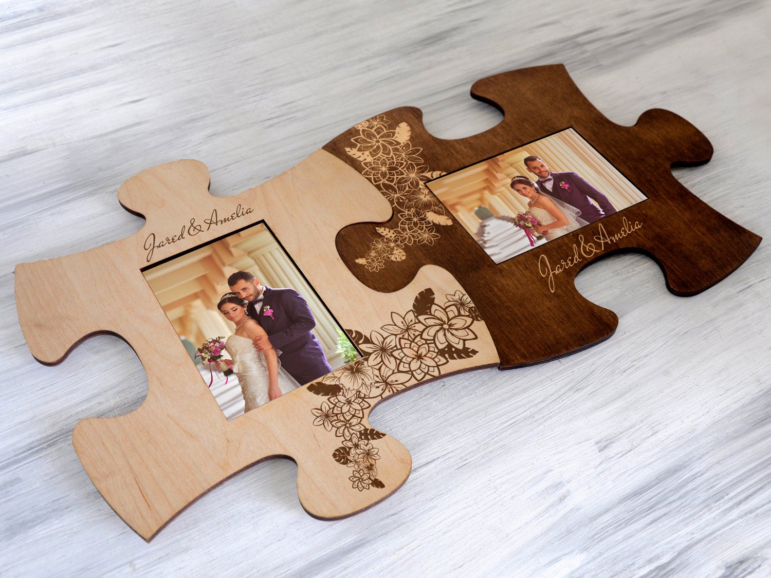 Personalized Photo Frame Custom Puzzle Piece - Wedding Gift for Couple