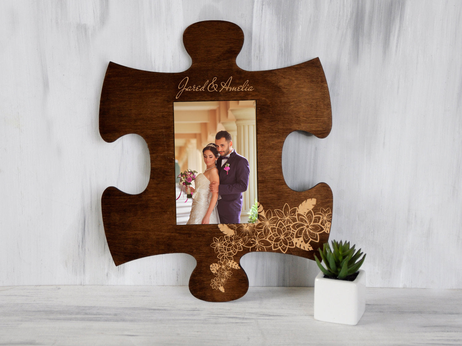 Personalized Photo Frame Custom Puzzle Piece - Wedding Gift for Couple