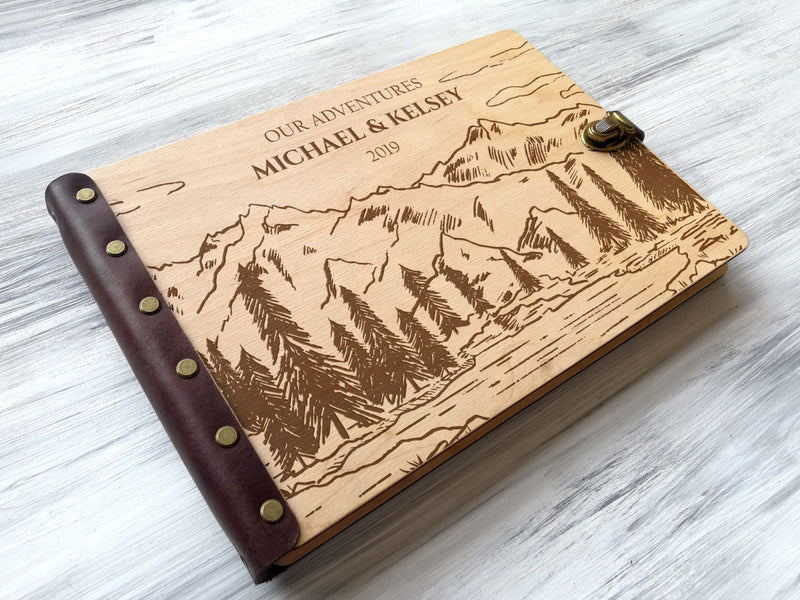 Personalized photo album with leather cover and Mountains