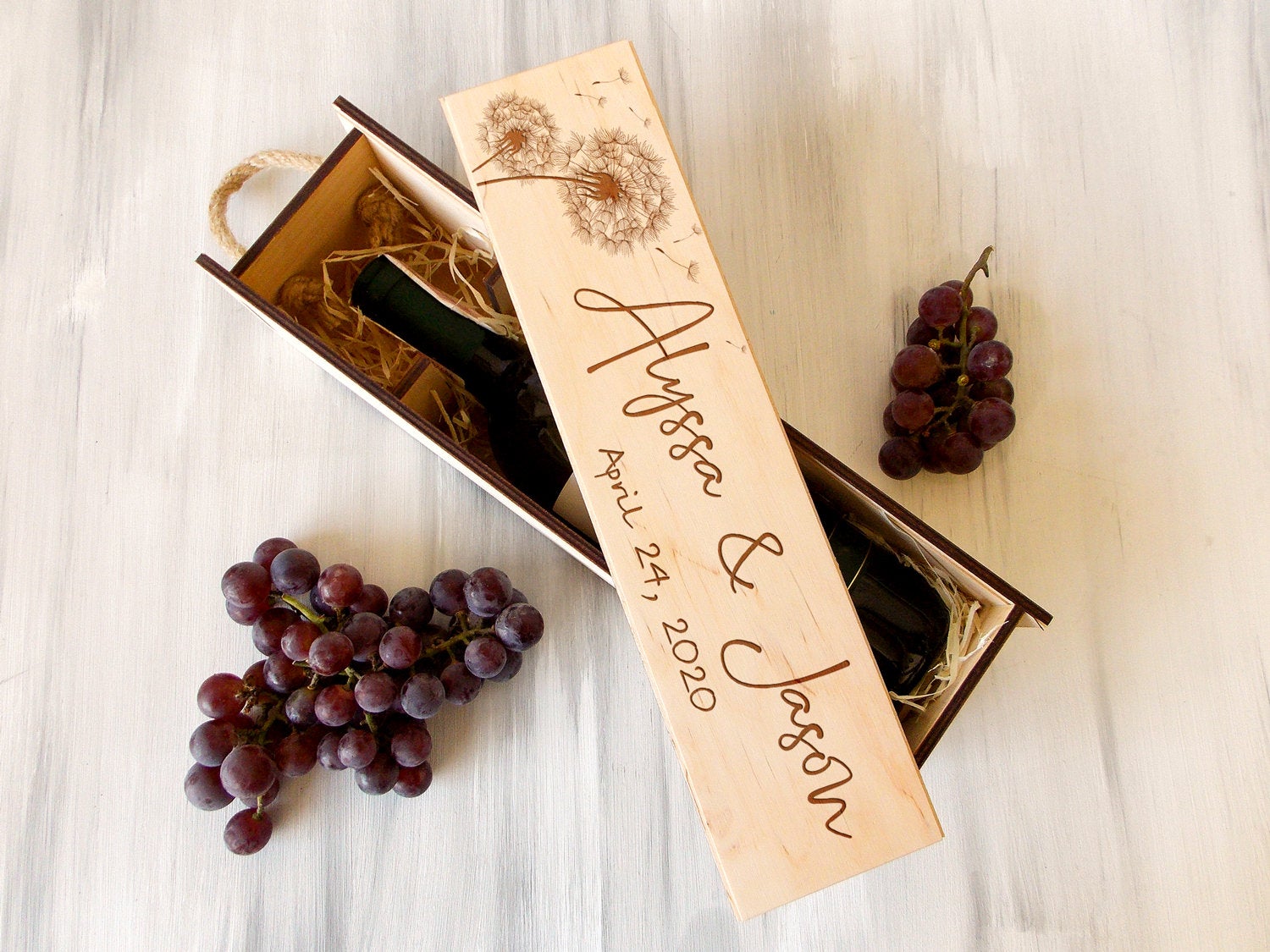 Personalized Anniversary Wine Box - Dandelion Gift for Wine Lover