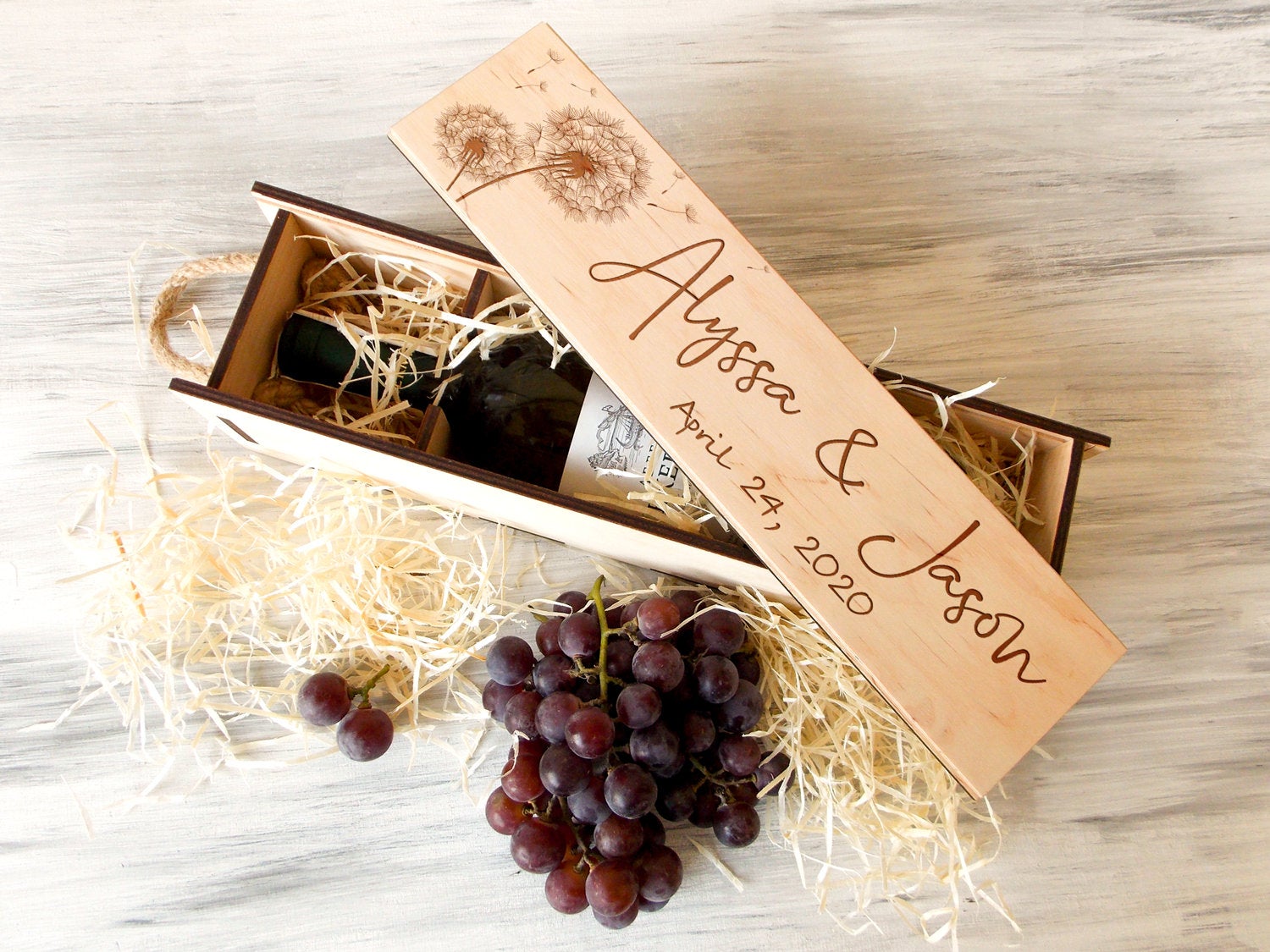 Personalized Anniversary Wine Box - Dandelion Gift for Wine Lover