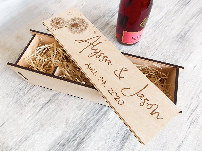 Personalized Anniversary Wine Box - Dandelion Gift for Wine Lover