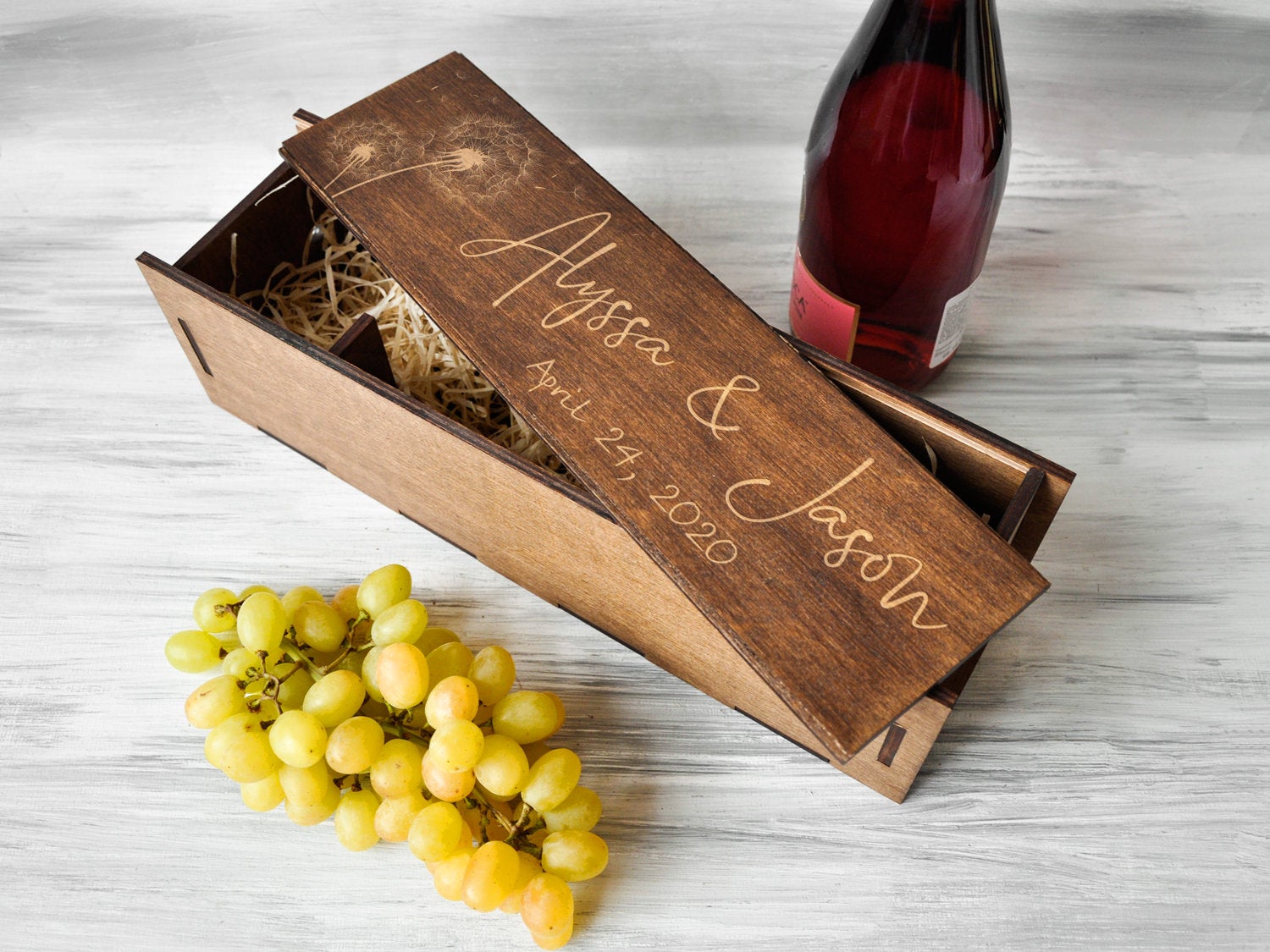 Personalized Anniversary Wine Box - Dandelion Gift for Wine Lover