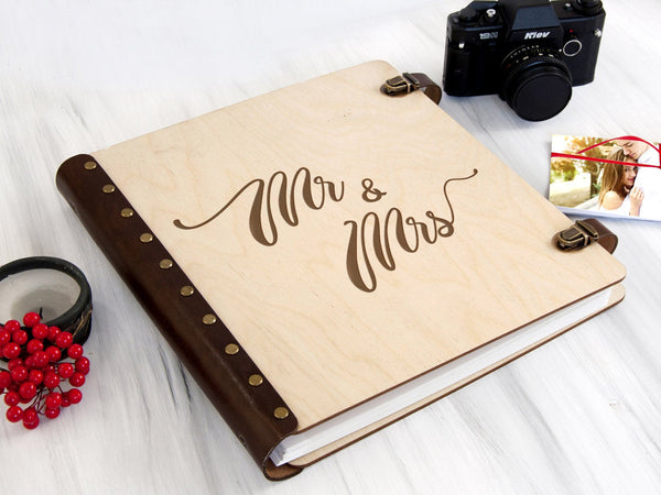 Mr & Mrs Wedding Album with Self-Adhesive Sheets - Housewarming Gift for Newlyweds