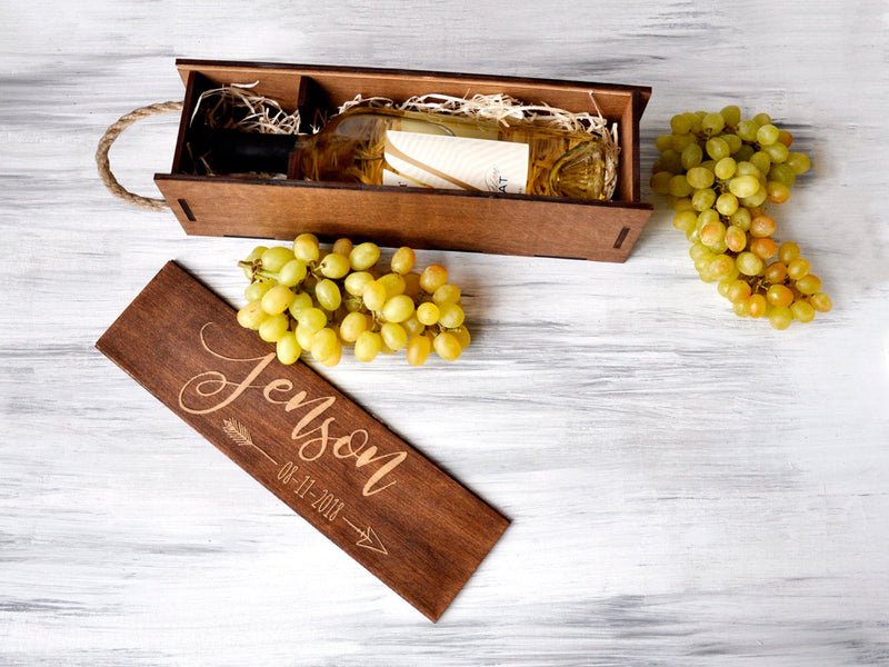 Personalized Wedding Wine Box - 5th Anniversary Gift for Couple in Boho Style