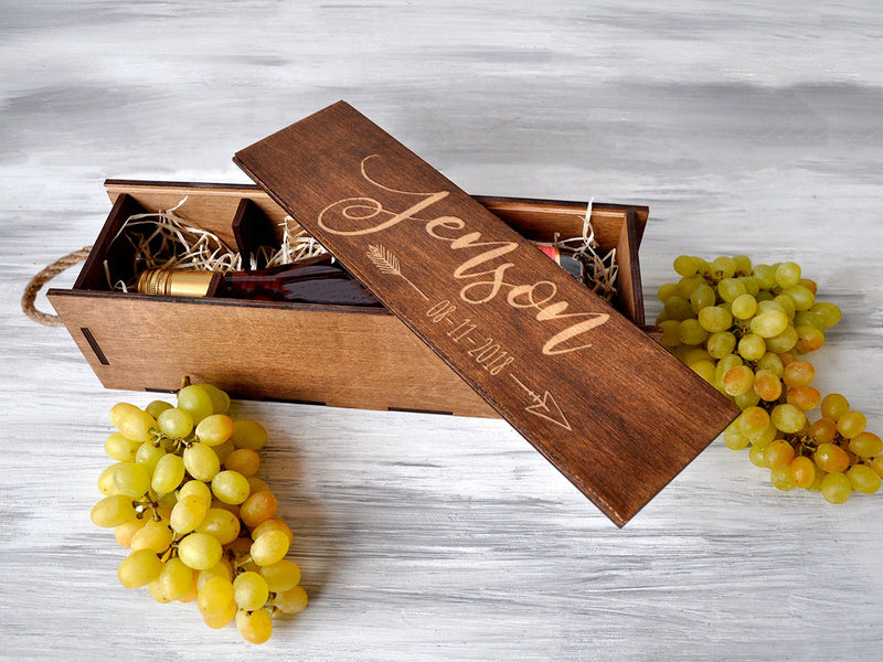Personalized Wedding Wine Box - 5th Anniversary Gift for Couple in Boho Style