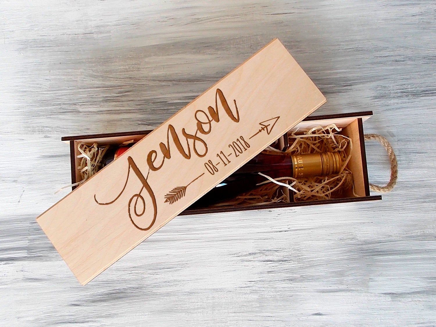 Personalized Wedding Wine Box - 5th Anniversary Gift for Couple in Boho Style