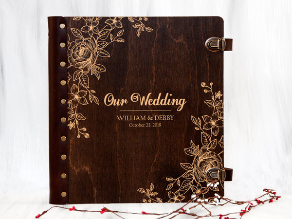 Rustic Wedding Photo Album Wreath Wedding Gifts for Couple Wood Photo Album  Wedding Albums for Photos Custom Engraved Photo Album Personalized Photo