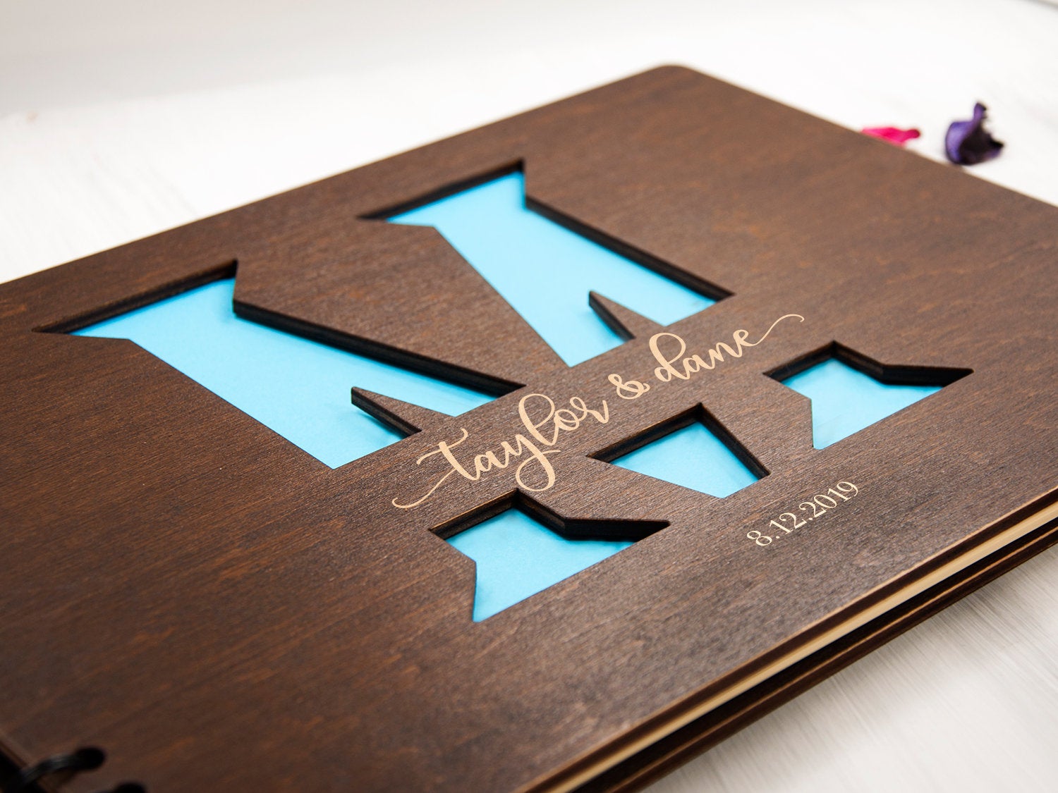 Personalized Guest Book - Engraved Memory Book with Letter