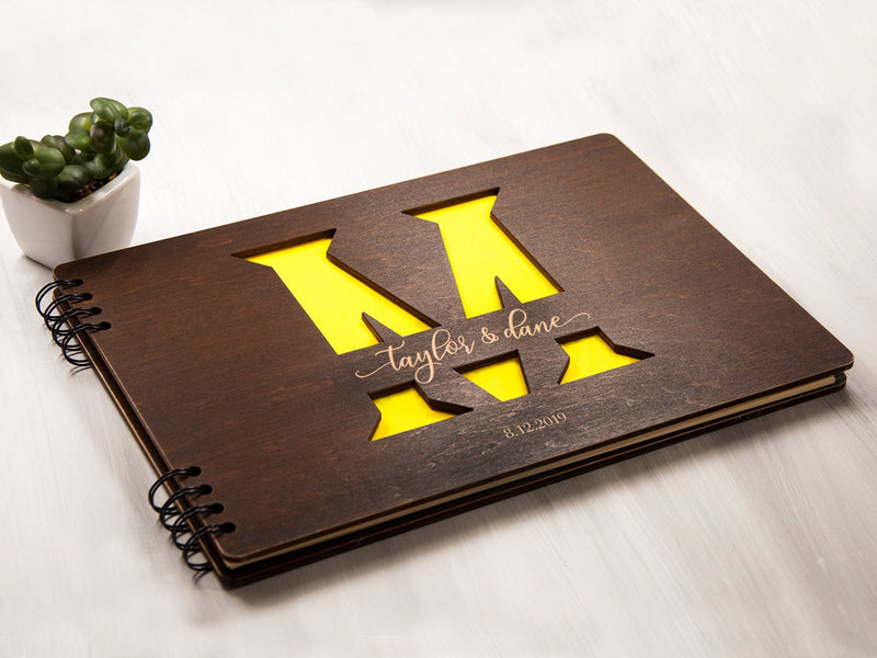Personalized Guest Book - Engraved Memory Book with Letter