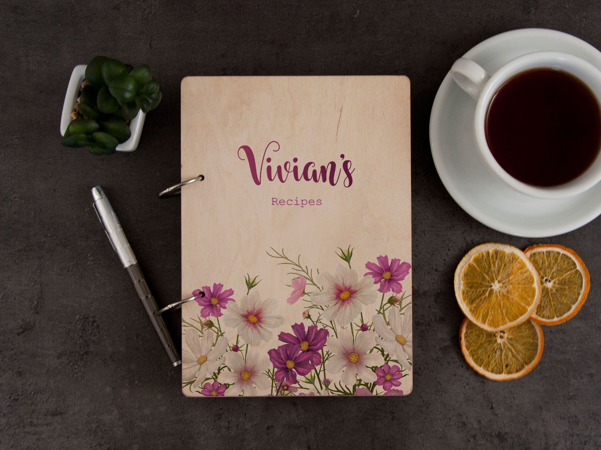 Custom Blank Recipe Book with Floral Design - Kitchen Gift for Hostess