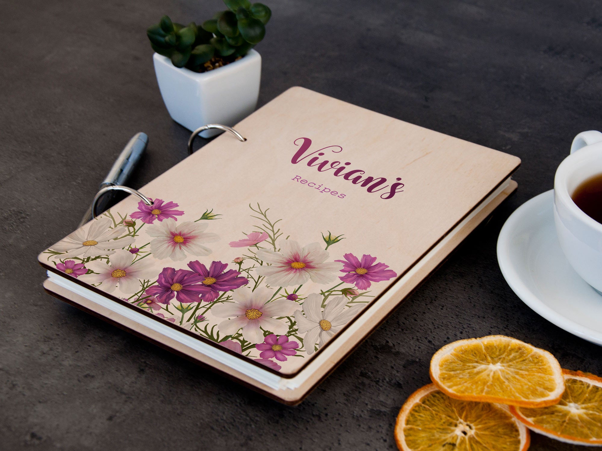 Custom Blank Recipe Book with Floral Design - Kitchen Gift for Hostess