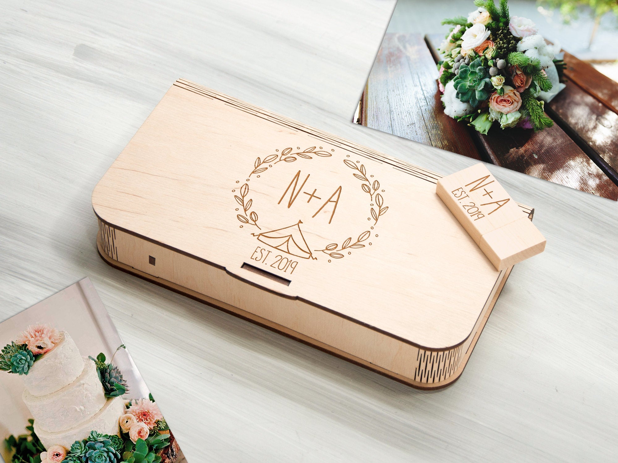 5th Anniversary Gift for Couple - 4x6 Wood Print Box with optional 16-32 Gb USB