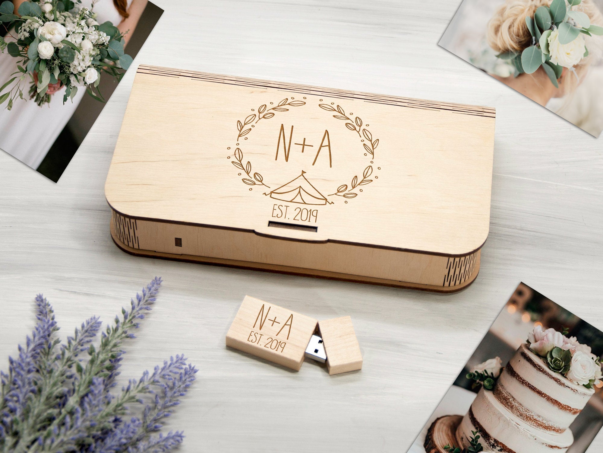 5th Anniversary Gift for Couple - 4x6 Wood Print Box with optional 16-32 Gb USB