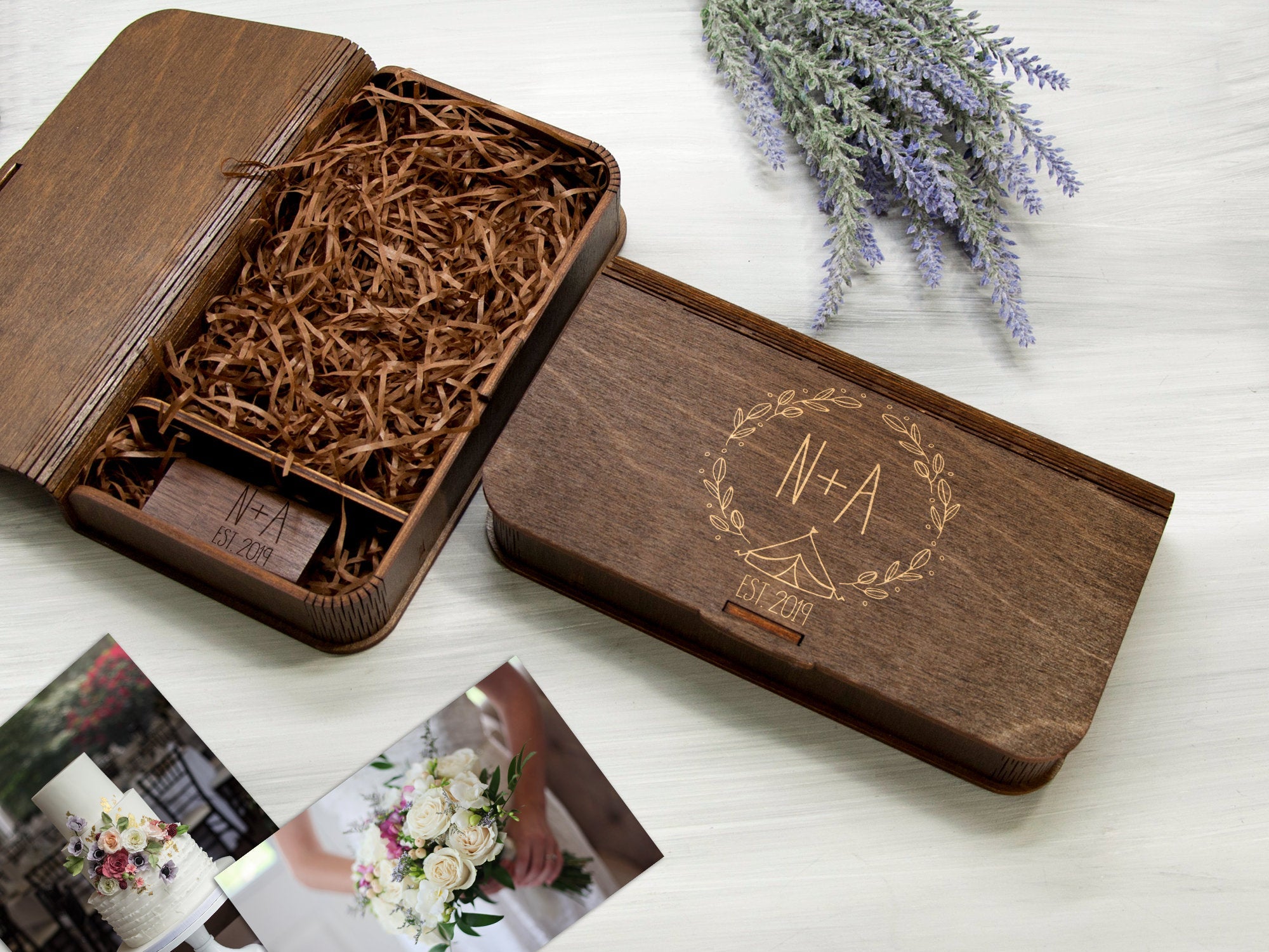 5th Anniversary Gift for Couple - 4x6 Wood Print Box with optional 16-32 Gb USB