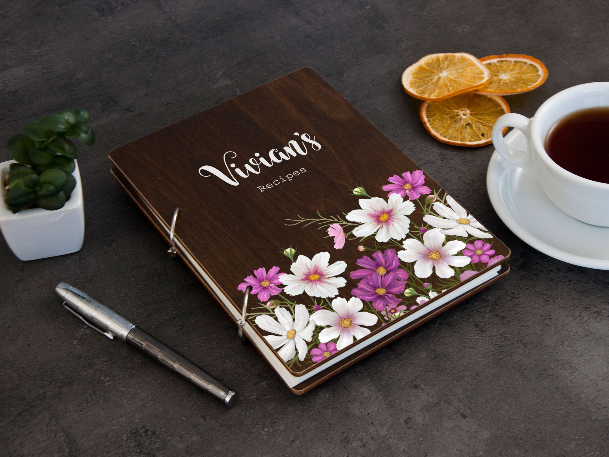 Custom Blank Recipe Book with Floral Design - Kitchen Gift for Hostess