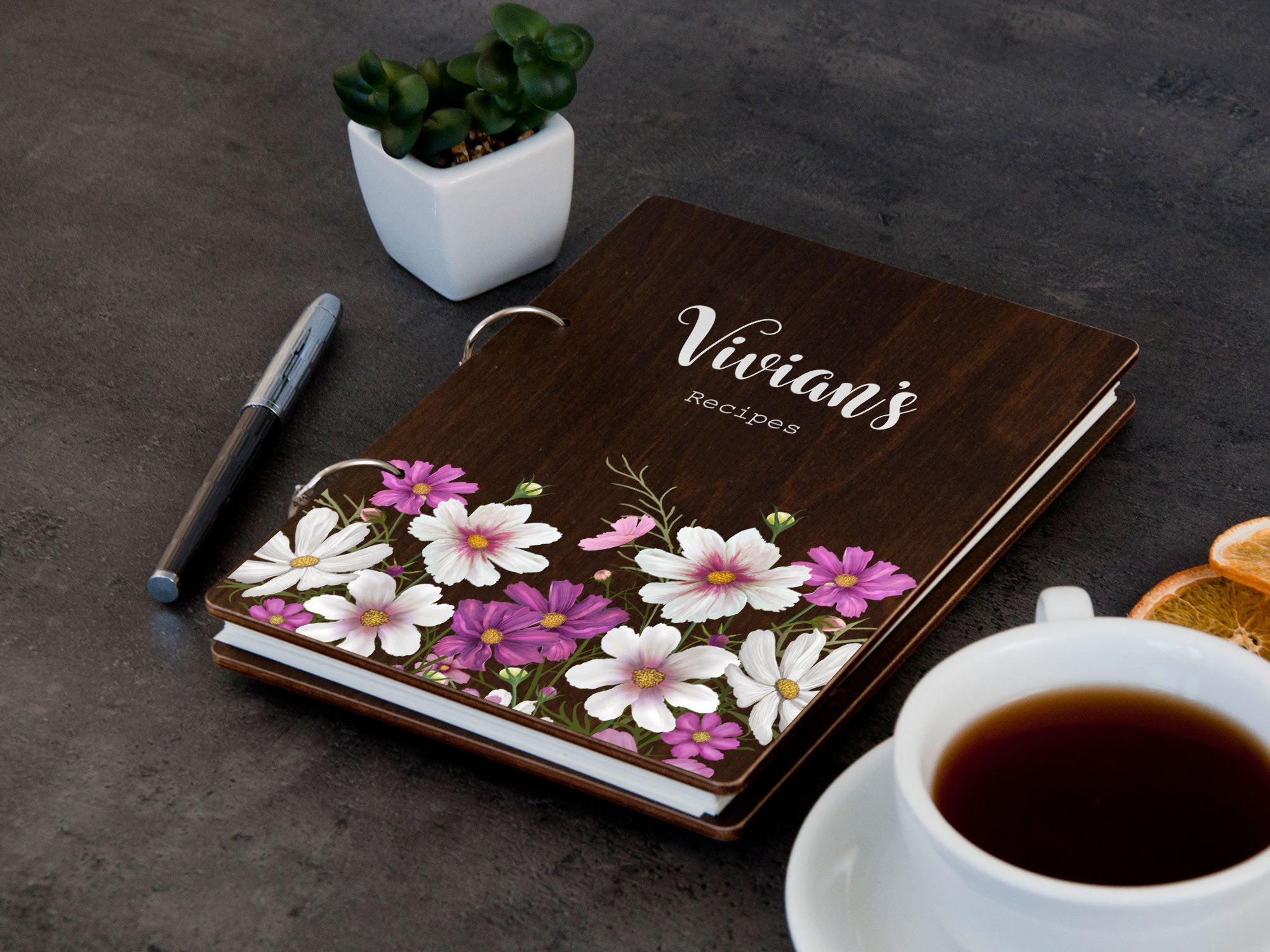 Custom Blank Recipe Book with Floral Design - Kitchen Gift for Hostess