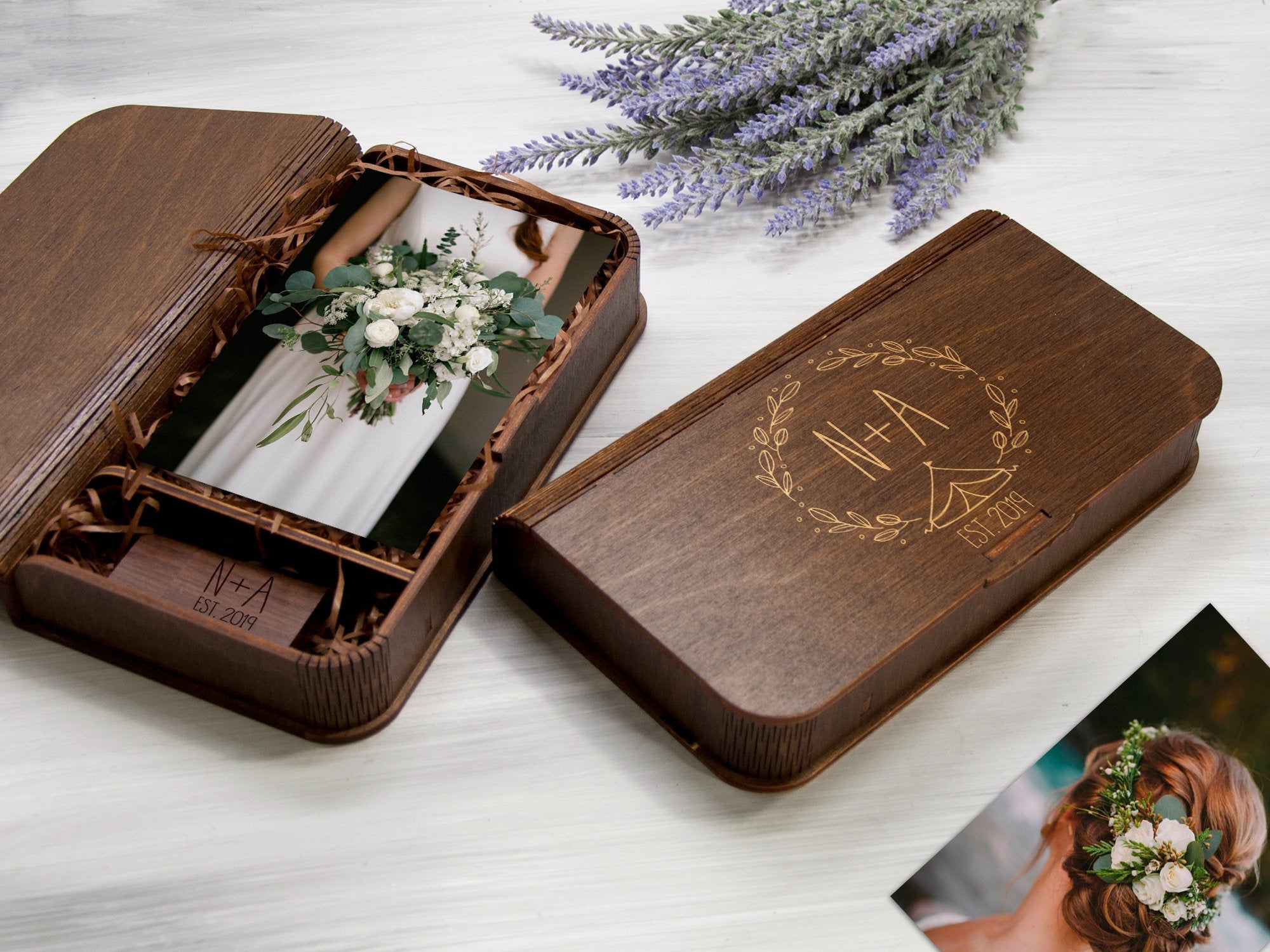 5th Anniversary Gift for Couple - 4x6 Wood Print Box with optional 16-32 Gb USB