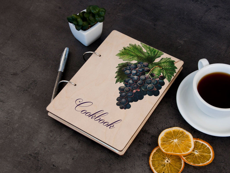 Custom Recipe Journal with Grape Bunch -Fruits Print Gift for Her