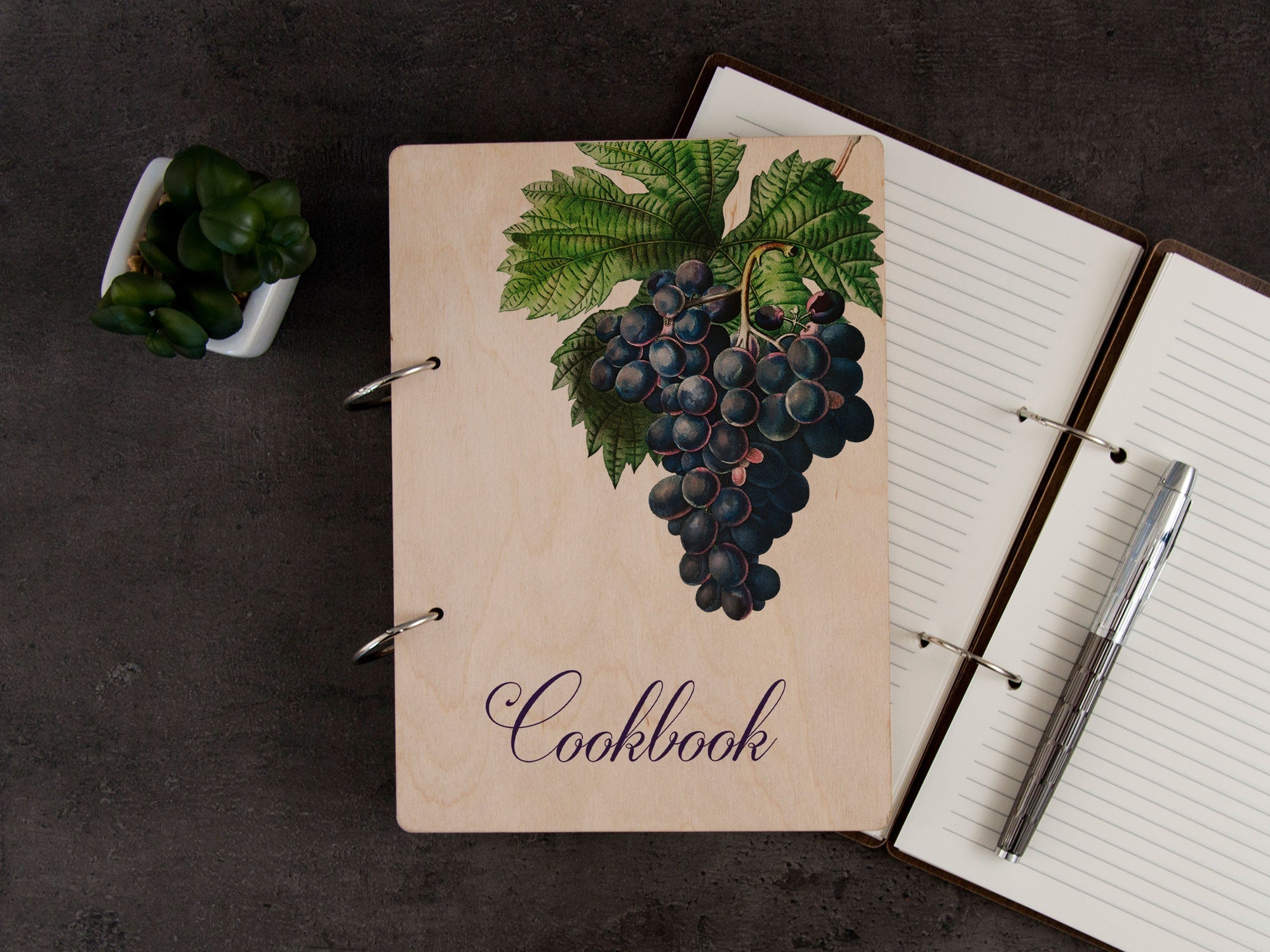 Custom Recipe Journal with Grape Bunch -Fruits Print Gift for Her