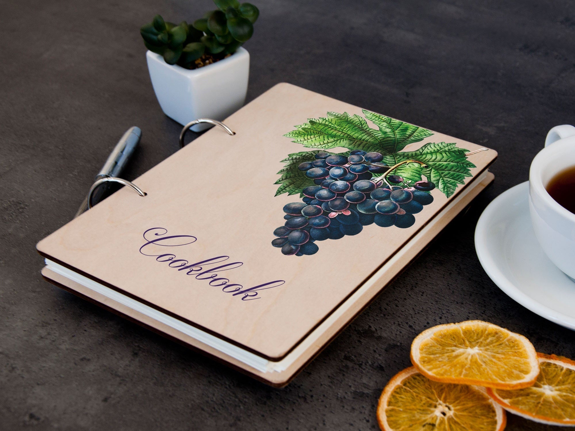 Custom Recipe Journal with Grape Bunch -Fruits Print Gift for Her