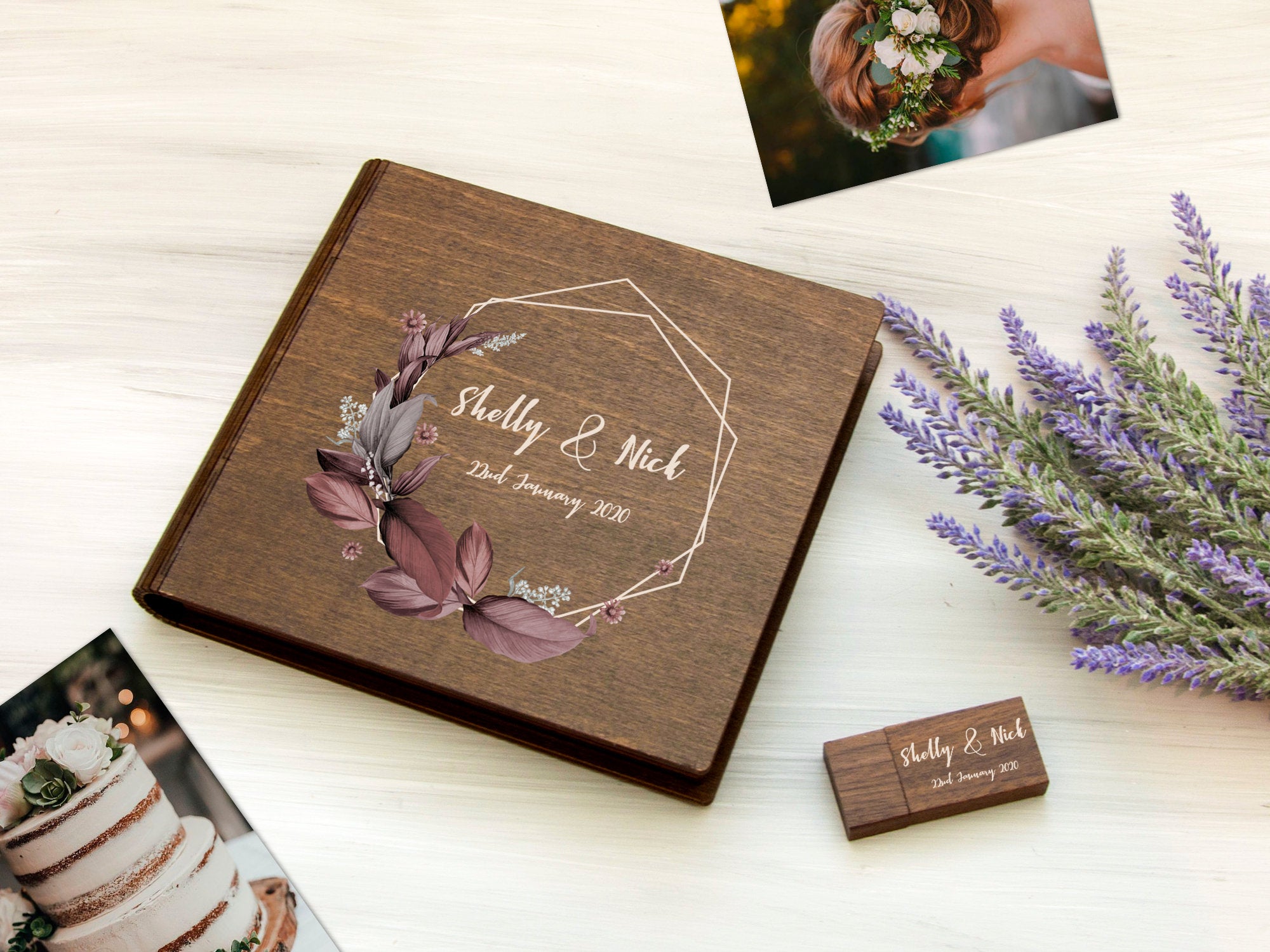 Wood Photo Box Optional 16/32 Gb USB  -Anniversary Gift for Wife