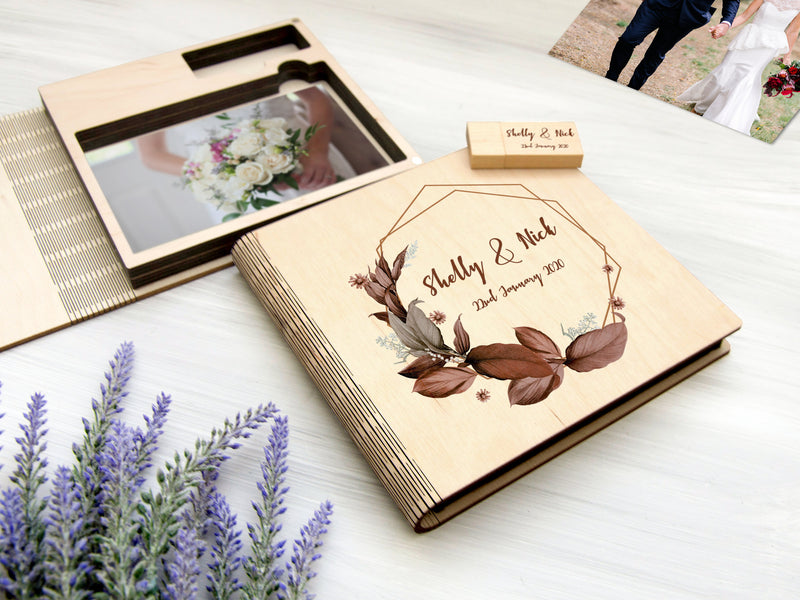 Wood Photo Box Optional 16/32 Gb USB  -Anniversary Gift for Wife