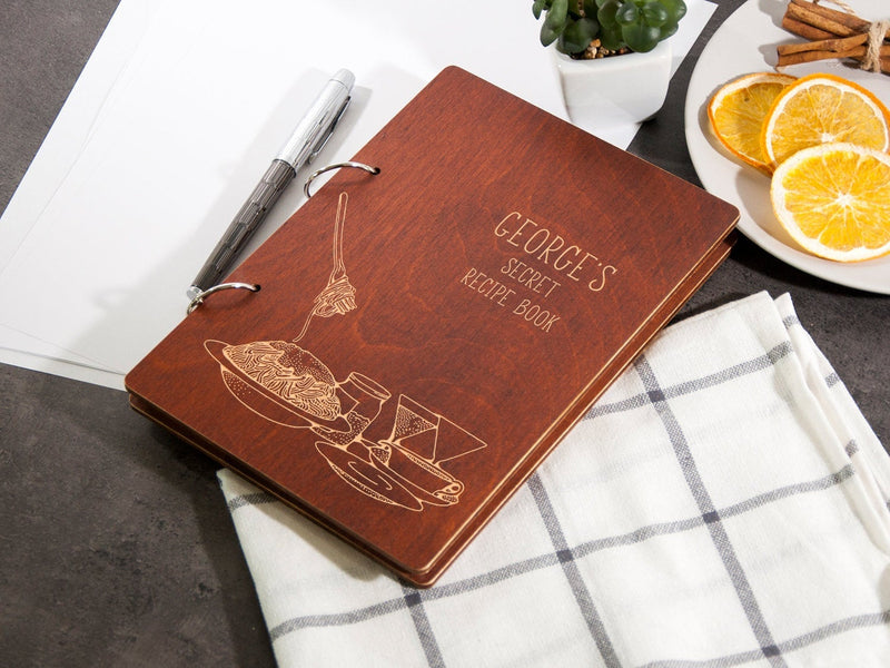 Custom Blank Recipe Book for Men Dad Gift Wooden 