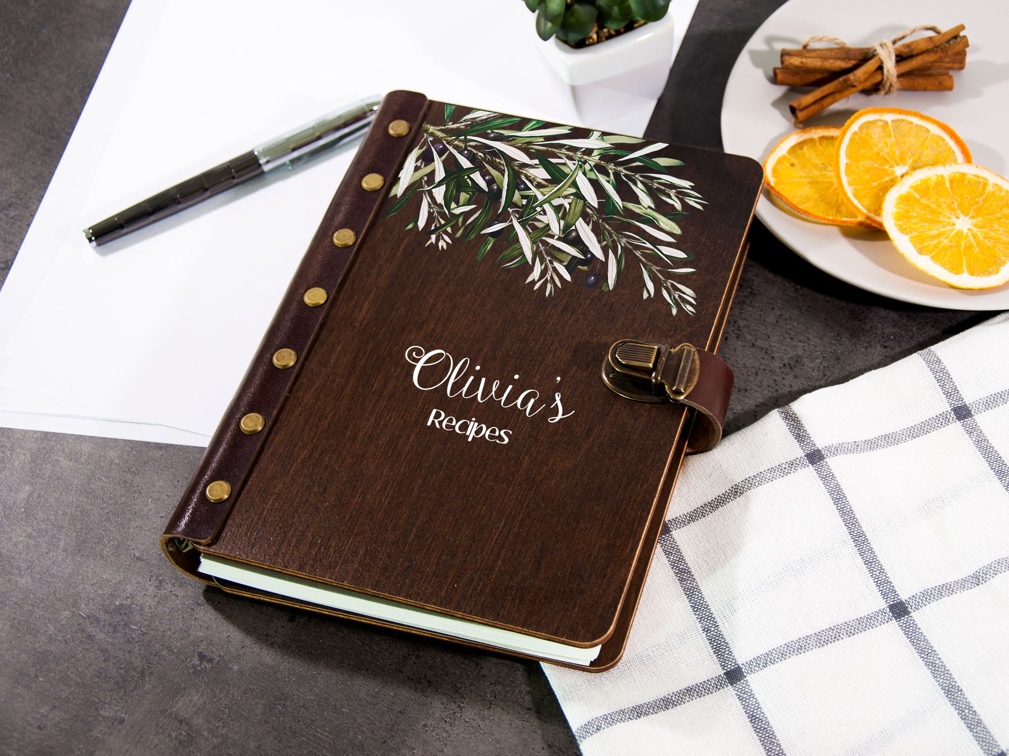 Personalized Blank Recipe Binder with Olive Branch - Birthday Gift for Hostess