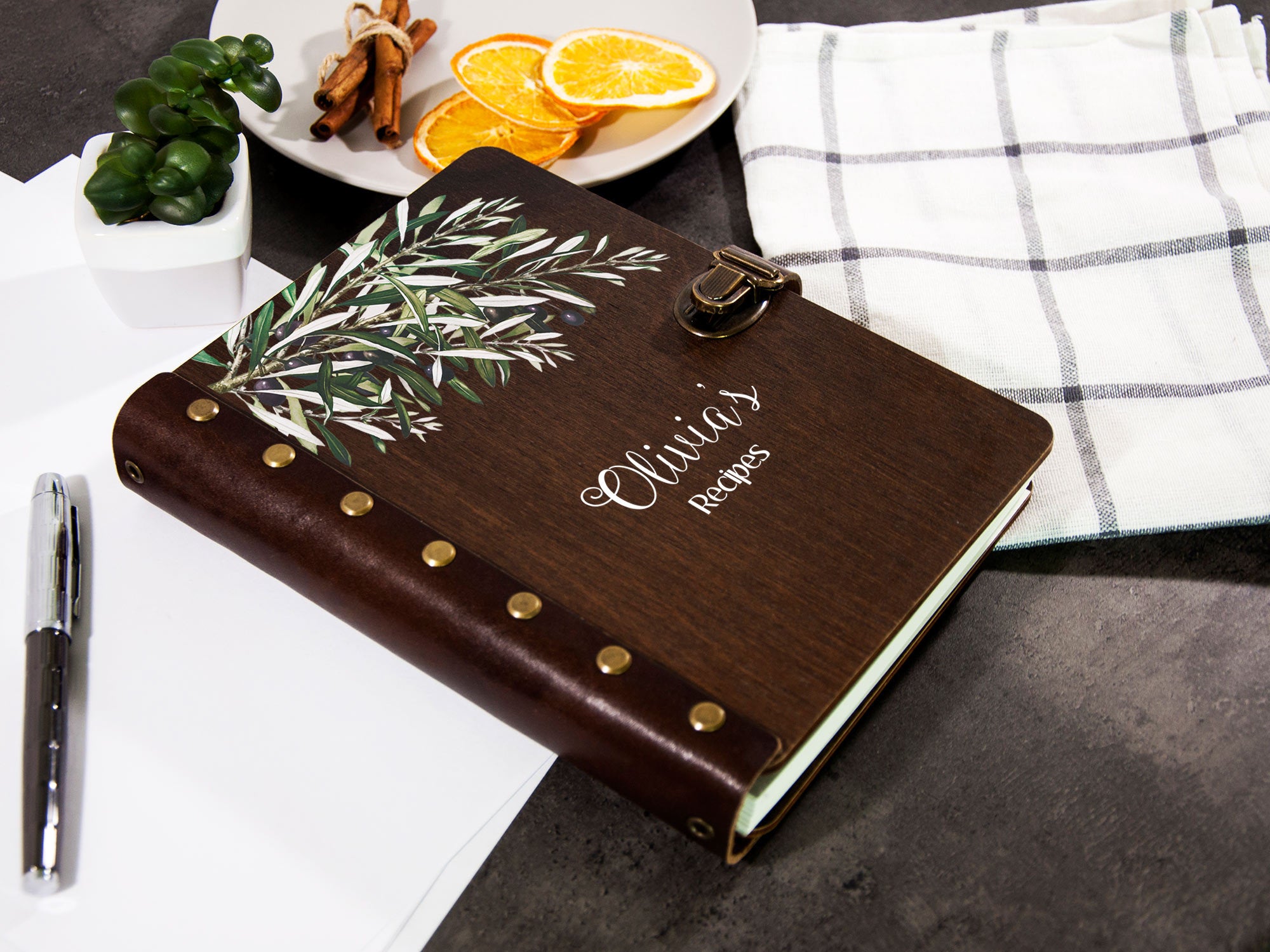 Personalized Blank Recipe Binder with Olive Branch - Birthday Gift for Hostess