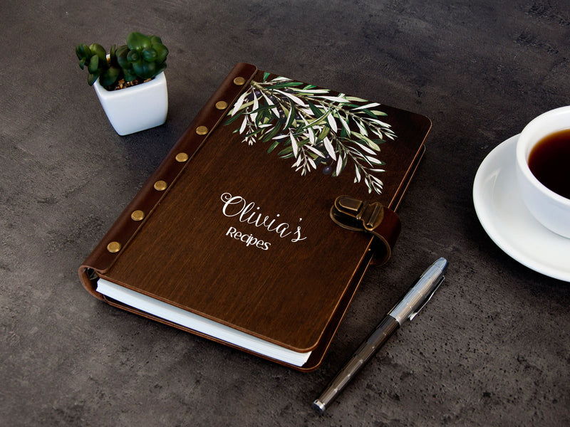 Personalized Blank Recipe Binder with Olive Branch - Birthday Gift for Hostess