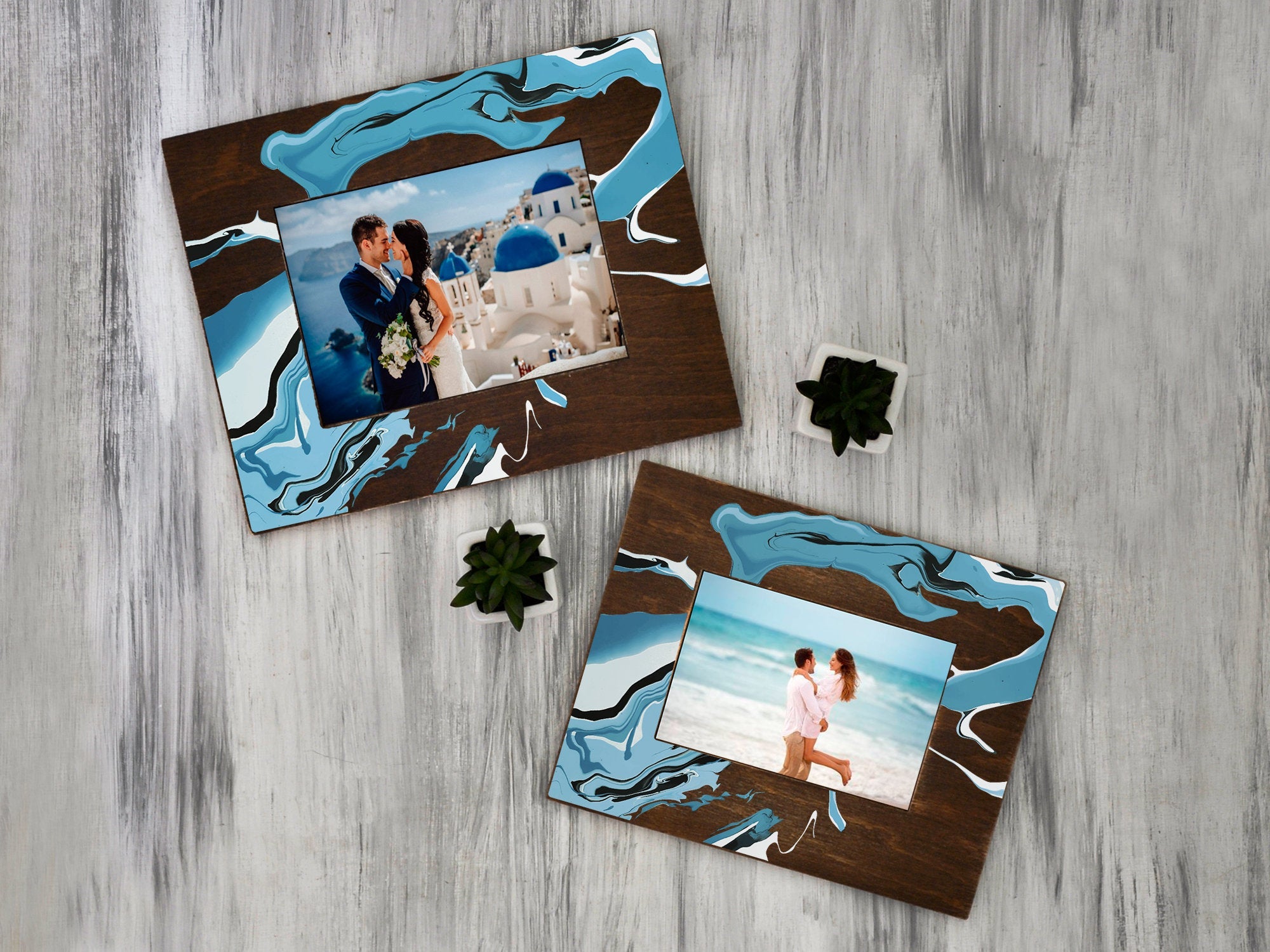 Wedding Photo Frame with Abstract Painting in Sea Style