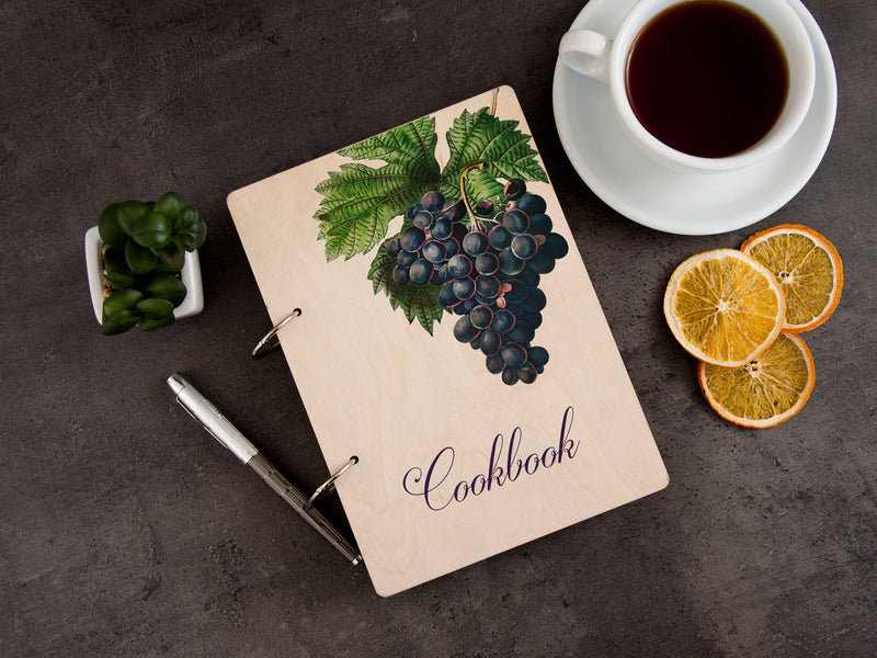 Custom Recipe Journal with Grape Bunch -Fruits Print Gift for Her