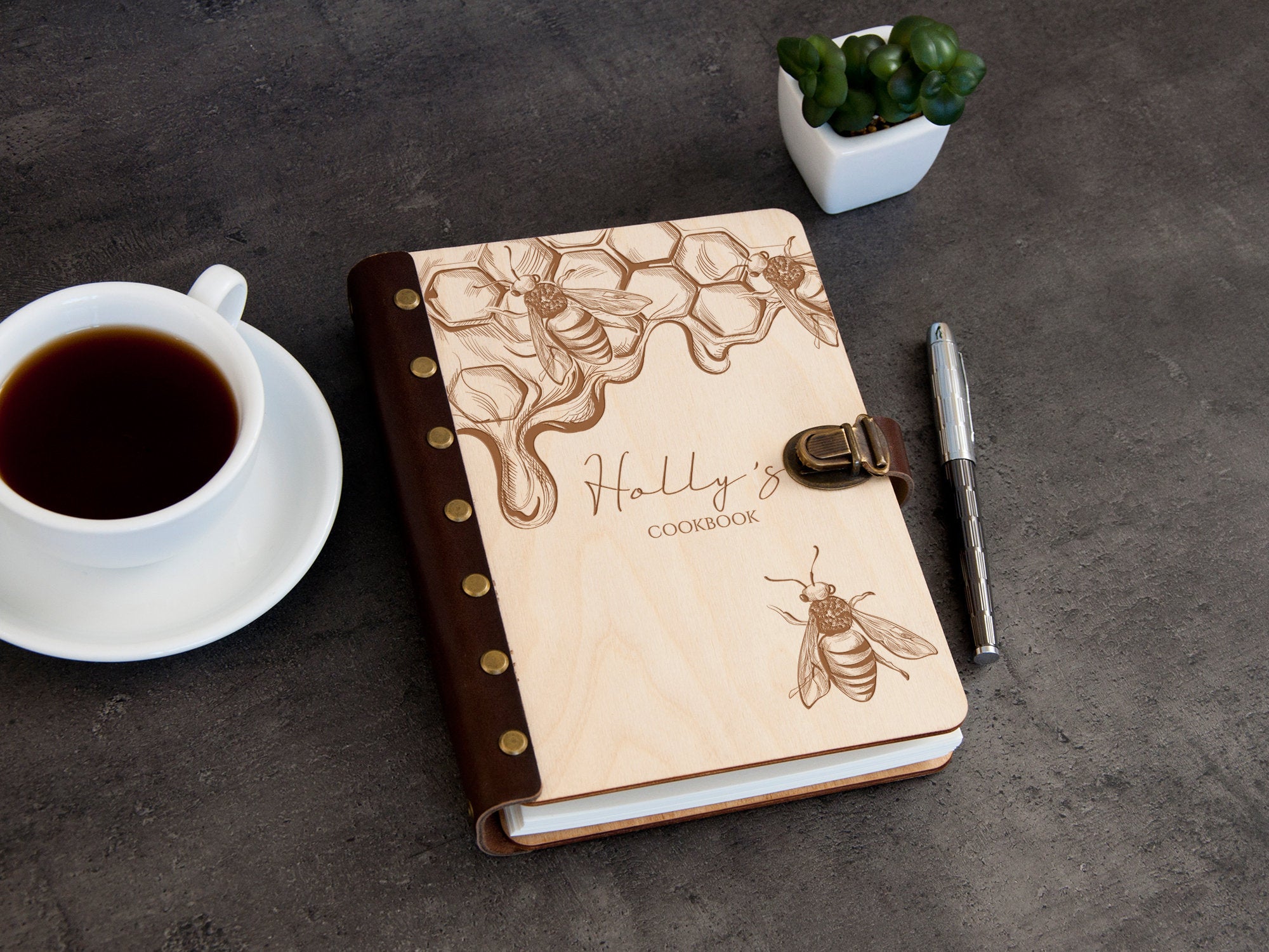 Wooden Recipe Journal Honeycomb - Christmas Gift