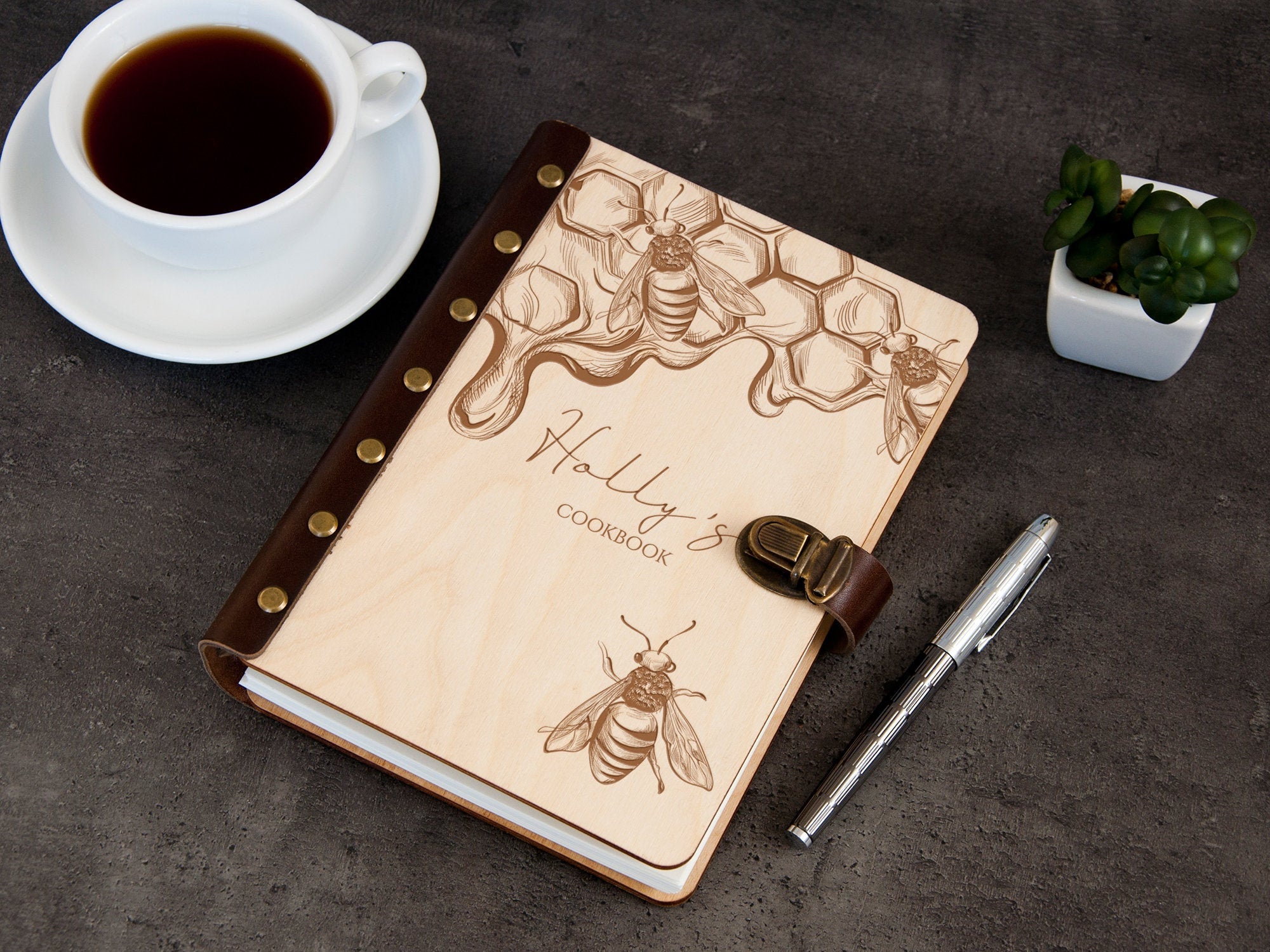 Wooden Recipe Journal Honeycomb - Christmas Gift