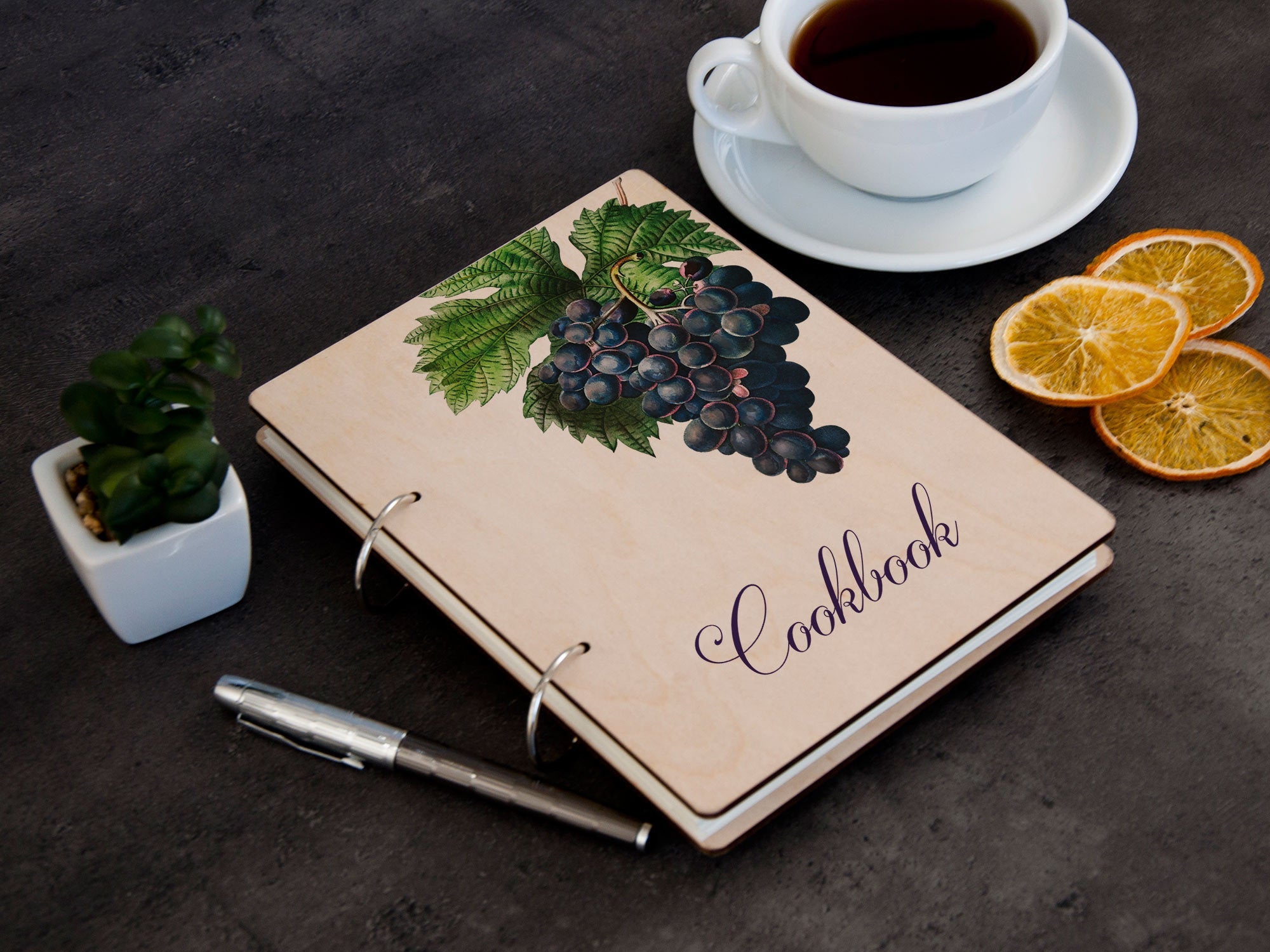 Custom Recipe Journal with Grape Bunch -Fruits Print Gift for Her