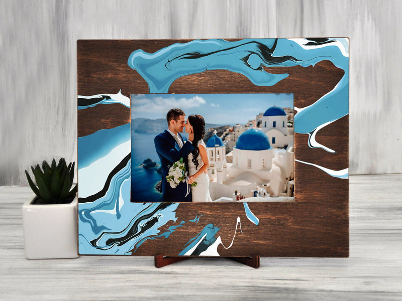 Wedding Photo Frame with Abstract Painting in Sea Style