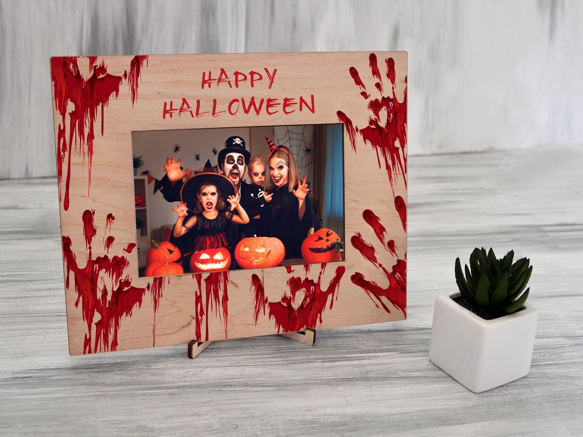 Halloween Photo Frame with Bloody Hand Print