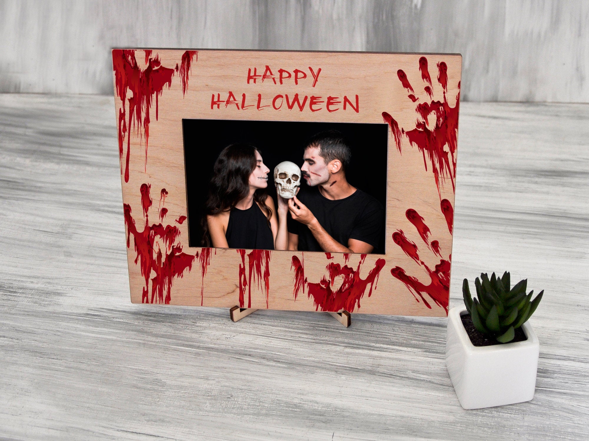 Halloween Photo Frame with Bloody Hand Print