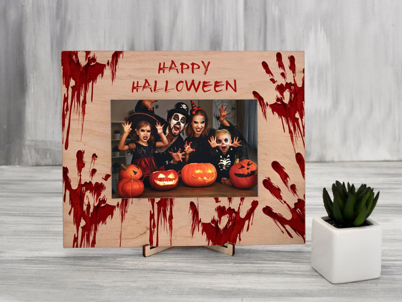 Halloween Photo Frame with Bloody Hand Print