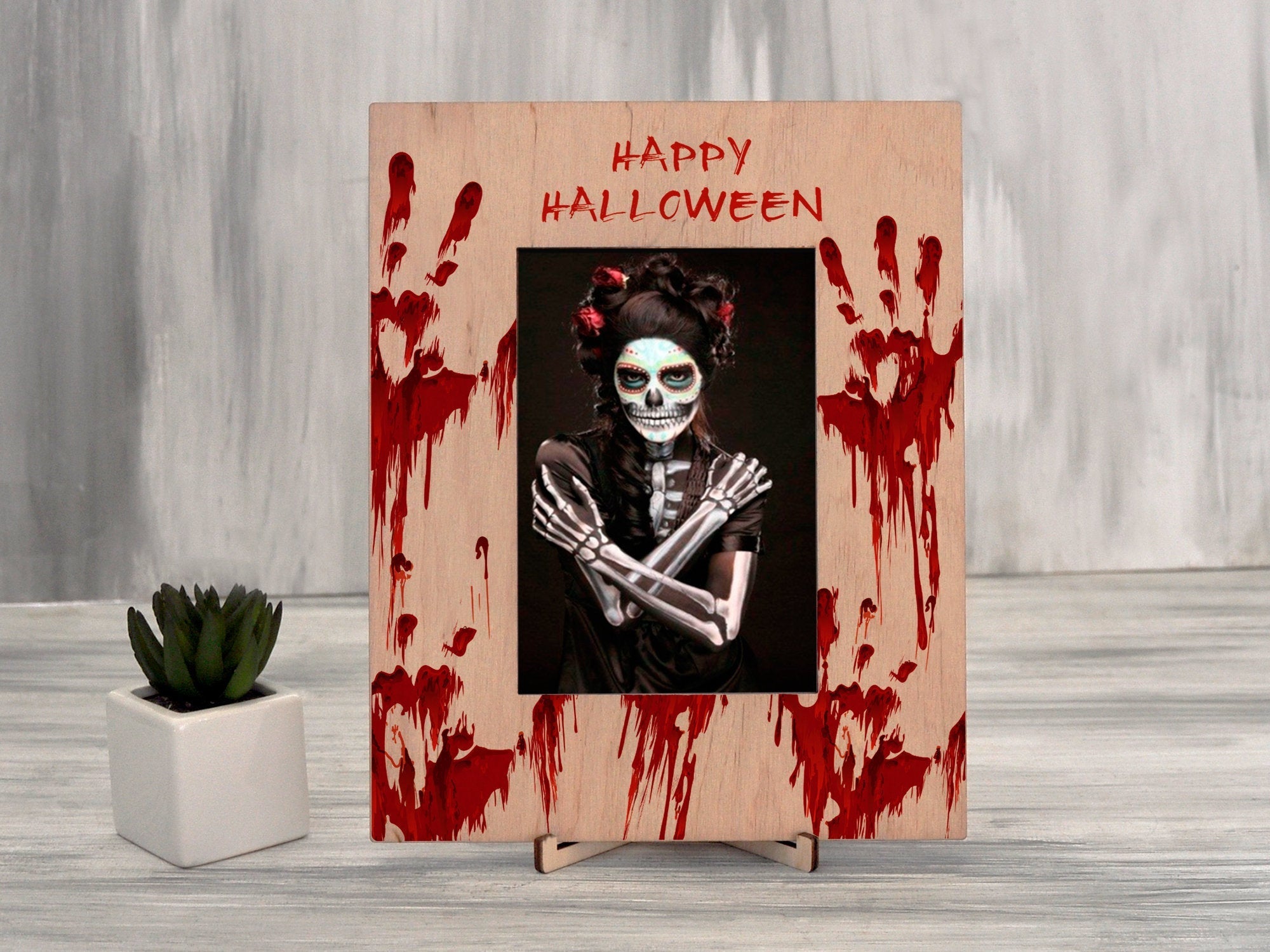 Halloween Photo Frame with Bloody Hand Print