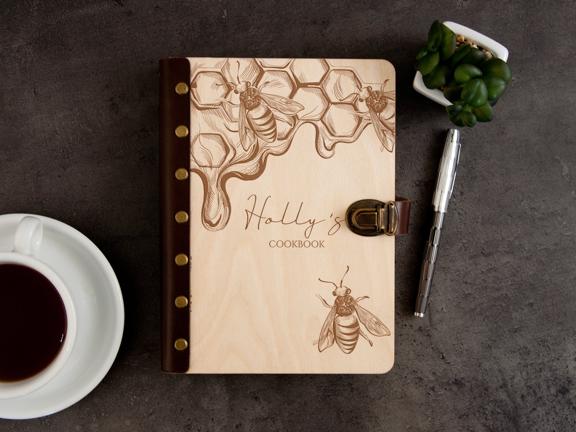 Wooden Recipe Journal Honeycomb - Christmas Gift