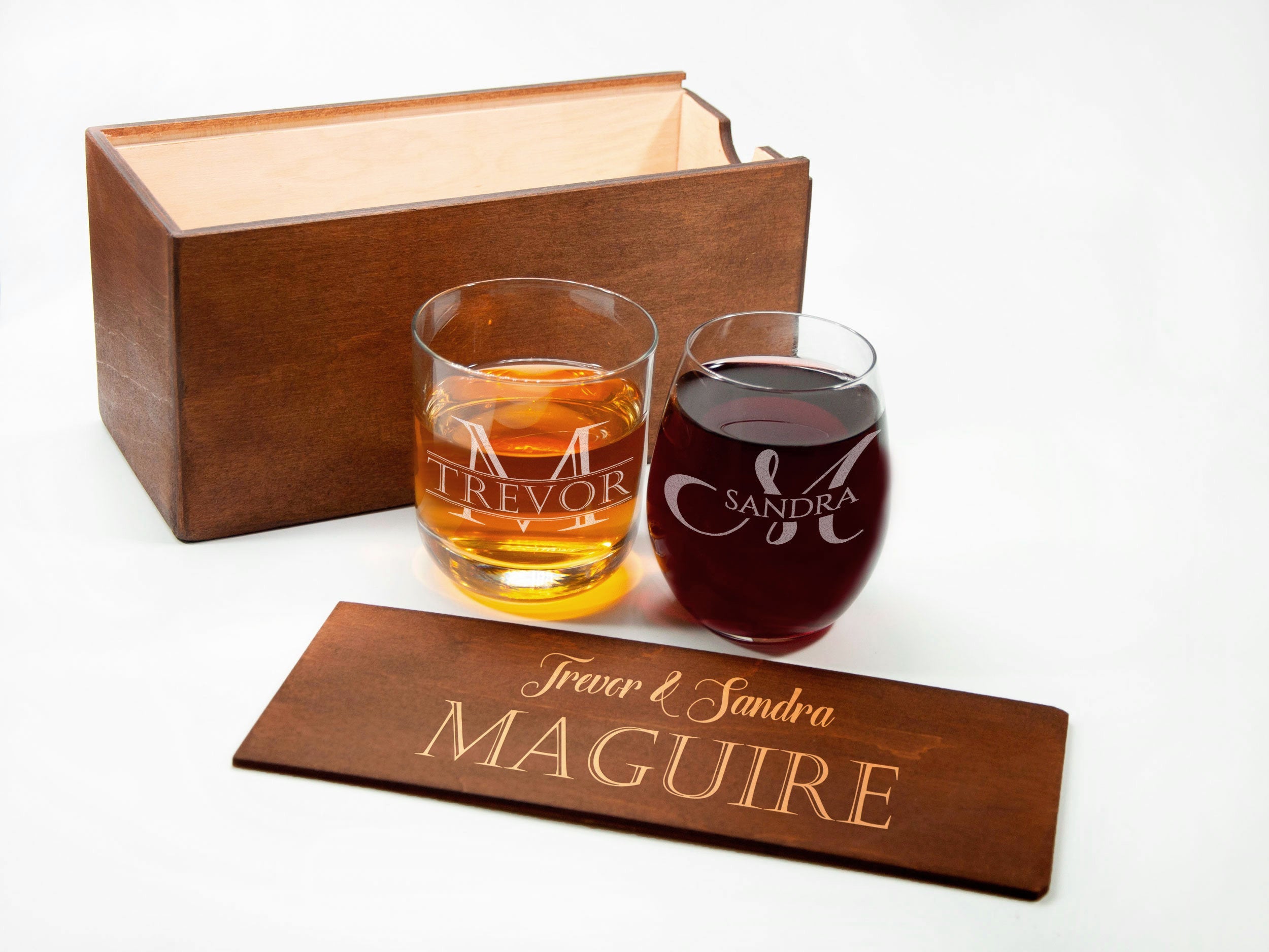 His and Hers Toasting Glasses - Husband and Wife Whiskey and Wine Glasses