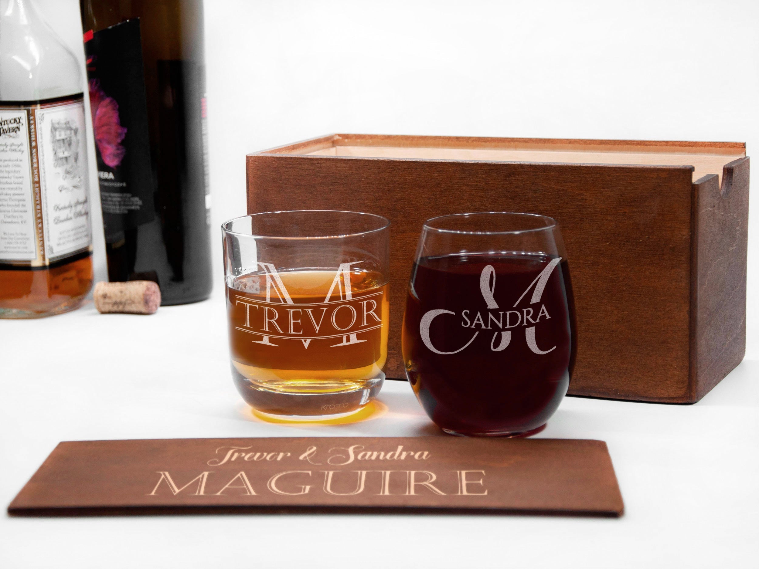 His and Hers Toasting Glasses - Husband and Wife Whiskey and Wine Glasses