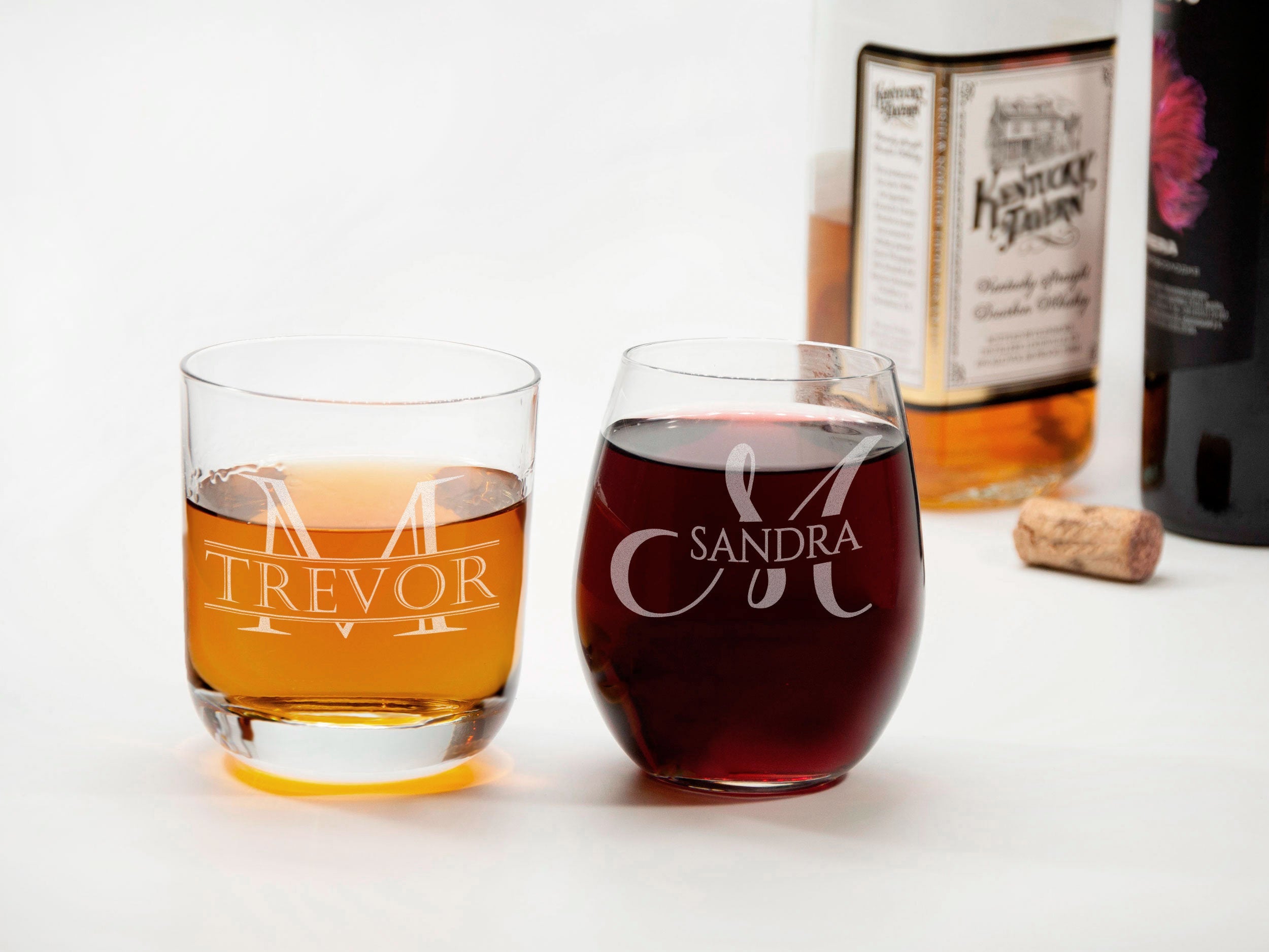 His and Hers Toasting Glasses - Husband and Wife Whiskey and Wine Glasses