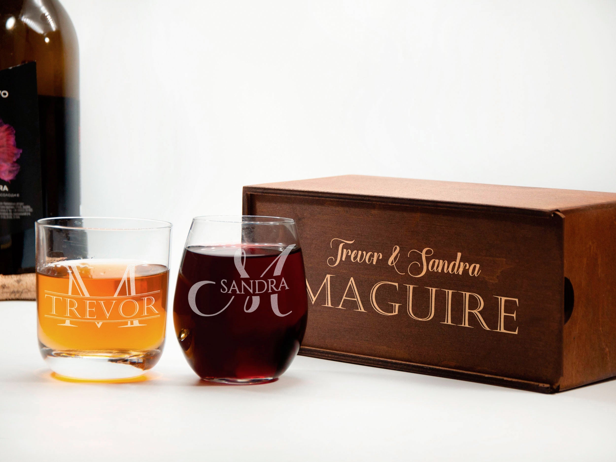 His and Hers Toasting Glasses - Husband and Wife Whiskey and Wine Glasses