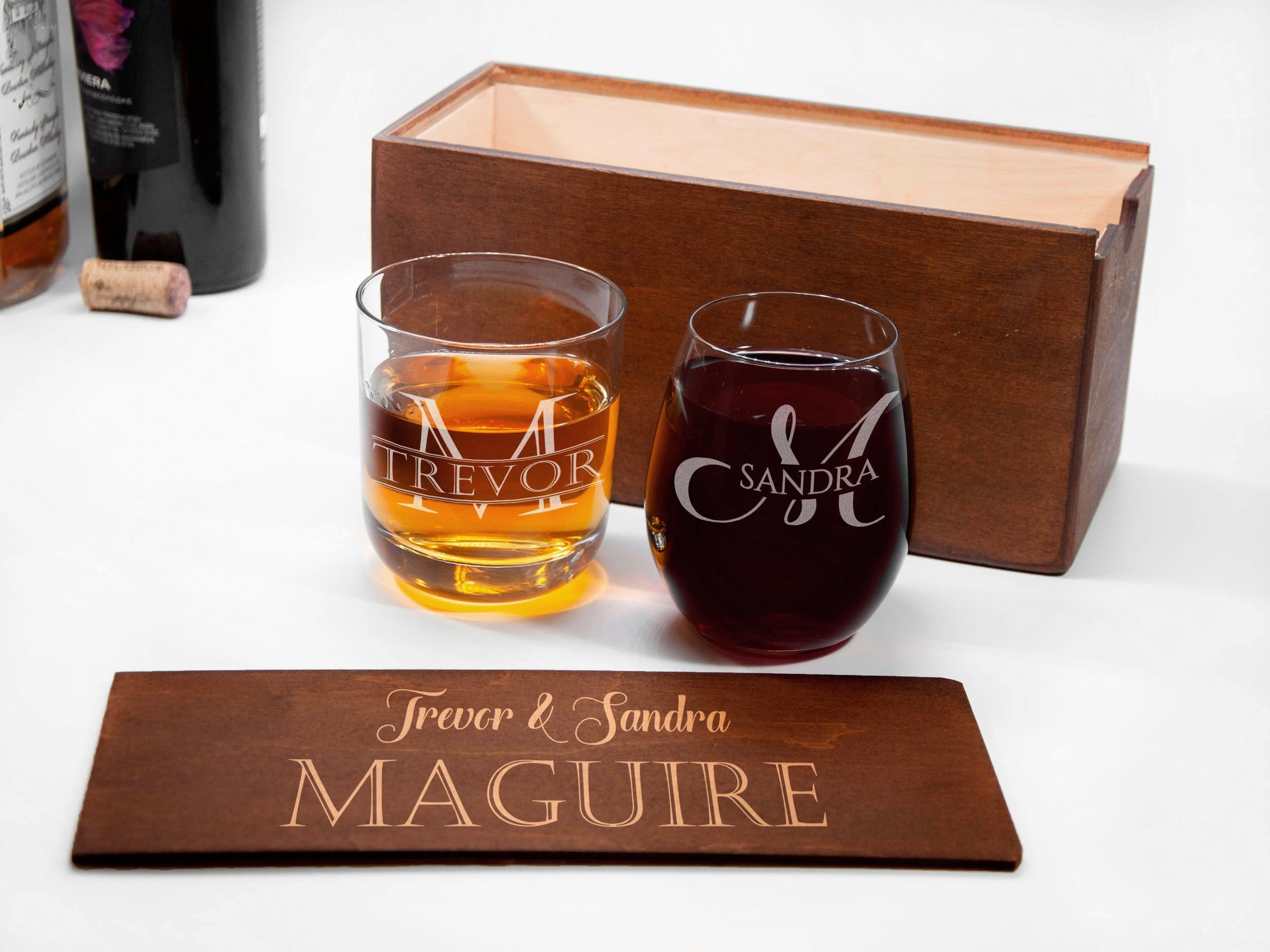 His and Hers Toasting Glasses - Husband and Wife Whiskey and Wine Glasses