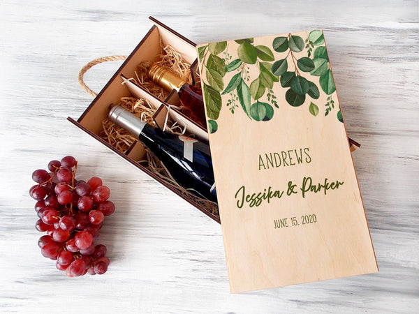 Double Wine Box with Color Design - Wedding Gifts for Mr and Mrs