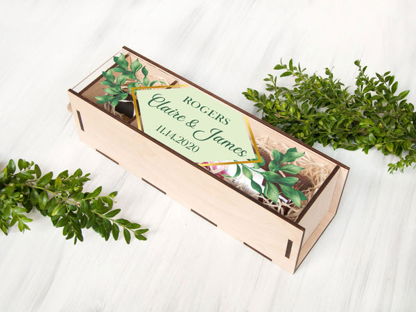 Greenery Wedding Wine Box - Engagement Gift for Couple