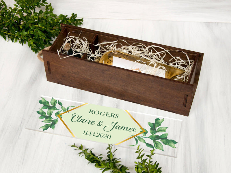 Greenery Wedding Wine Box - Engagement Gift for Couple